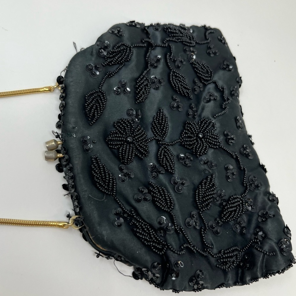 Vintage Satin Beaded Purse metal chain witchy formal dress